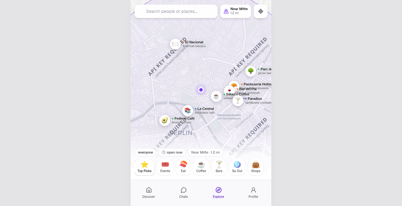 Avessa: Explore map with category filters and location markers