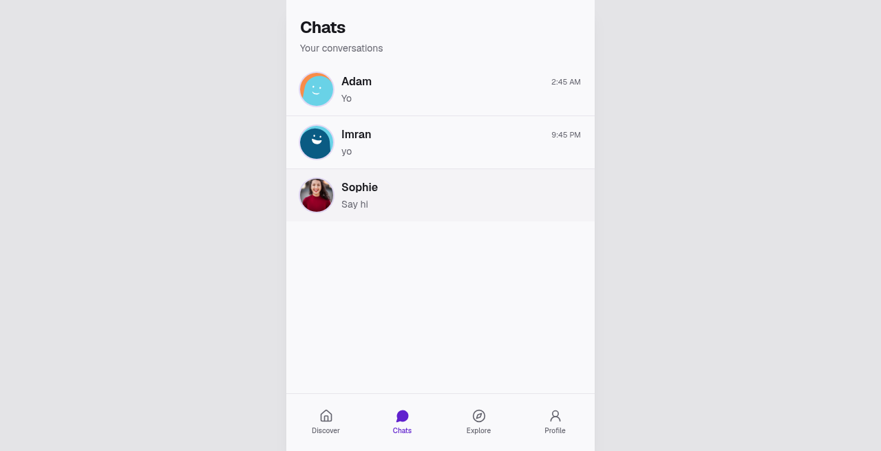 Avessa: Chats list for connecting with other travelers