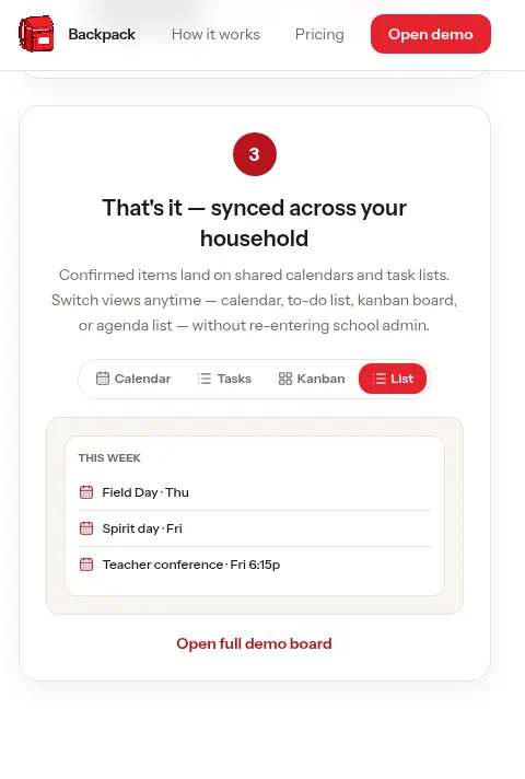 Backpack: Step 3: list view for shared household tasks