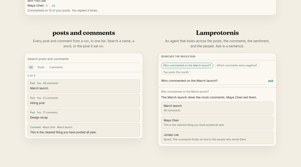 Starling: Searchable posts and comments, plus Lamprotornis, an assistant you can ask in plain English